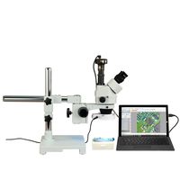 OMAX 3.5X-90X Digital Zoom Trinocular Single-Bar Boom Stand Stereo Microscope with 54 LED Ring Light and 3.0MP USB Digital Camera