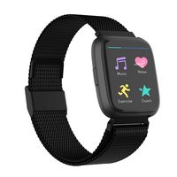 POY Compatible for Fitbit Versa Bands, Replacement for Stainless Steel Mesh Fitbit Versa Lite Bands Metal Strap with Strong Magnet Lock Wristbands for Women Men Black Large