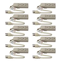 Uninex PS28U Compact Grounded 3-Outlet Power Strip, UL Listed, 1-Foot, 10-Pack