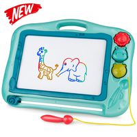 Gamenote Magnetic Drawing Board for Kids 12×16 inch - Doodle Board for Toddlers Comes with Adorable 3 Stamps, Magnet Pen, Gifts for Toddlers Kids Colorful Erasable Magnet Writing Sketching Pad（Blue）
