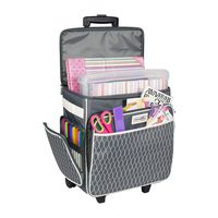 Everything Mary Grey & White Rolling Scrapbook Storage Tote - Scrapbooking Storage Case for Rings, Paper, Binder, Crafts, Beads, Paper, Scissors - Telescoping Handle with Dual Wheels - Craft Case