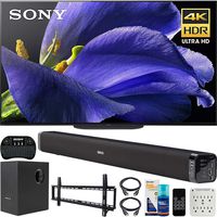 Sony XBR-55A9G 55 inch Master BRAVIA OLED 4K HDR Ultra Smart TV 2019 Model Bundle with Deco Gear 60W Soundbar, Wall Mount Kit, Wireless Keyboard, 6-Outlet Surge Adapter and Screen Cleaner