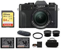 Fujifilm X-T30 Mirrorless Digital Camera with XF 18-55mm f/2.8-4 R LM OIS Zoom (Black) Bundle, Includes: 64GB Extreme Memory Card, Spare NP-W126S Battery + Telephoto & Wide Angle Lenses + More