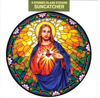 Sacred Heart Window Decal, Reusable Vinyl Suncatcher, Stained Glass Design