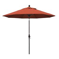California Umbrella 9' Round Aluminum Pole Fiberglass Rib Market Umbrella, Crank Lift, Collar Tilt, Bronze Pole, Sunset Olefin