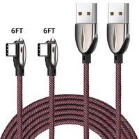 USB Type C Cable, FONKEN 90 Degree USB C to USB A Braided Fast Charger Cable 2 Pack-6FT Right Angle USB-C Cord Compatible Samsung Galaxy S9 / S8Plus Moto Z2 Pixel XL LG V30 G6, MacBook