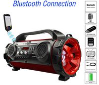 Boytone BT-50RD Portable Bluetooth Boombox Speaker, Indoor/Outdoor 2.1 Hi-Fi Cylinder Loud Sound Built-in 5.25" Subwoofer, 2 x 2.25 Tweeters, Micro SD, USB Player, AUX Inputs, FM Radio, RGB Lights