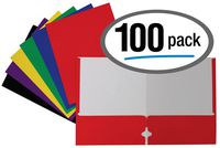 Letter Size Paper Portfolios by Better Office Products, Case of 100, Assorted Primary Colors, (Assorted, 2 Pocket Paper Folders)