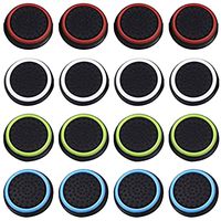 LONG7INES 16Pcs Wireless Controllers Silicone Thumb Grip Stick Cover, Game Remote Joystick Cap for PS4 Dualshock 4/ PS3 Dualshock 3/ PS2 Dualshock/Xbox One/Xbox 360, Black/Blue, Red, White, Green