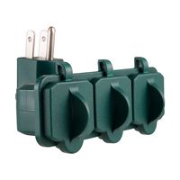 PHILIPS 3 Outlet Weatherproof Grounded Adapter, Heavy Duty Wall Tap with Covers, Indoor/Outdoor, Green, SPS1631G/37