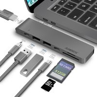 Anbes USB C Hub Aluminum Type-C Hub Adapter for 2016/2017 MacBook Pro for 13" and 15" with Thunderbolt 3/USB-C Port, 4K HDMI, Micro SD/SD Card Reader, 2xUSB 3.0 Type-A Ports (Space Gray)