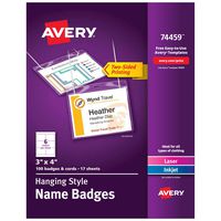 Avery Name Badges with Lanyards, Print or Write,  3" x 4", Badge Holders & Lanyards, 100 Inserts (74459)