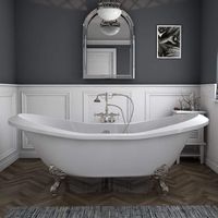 73" Acrylic Double Ended Slipper Clawfoot Bathtub with Brushed Nickel Gooseneck Freestanding Plumbing Package-"MacKenzie"