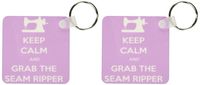 3dRose Keep calm and grab the seam ripper, Pink and White - Key Chains, 2.25 x 4.5 inches, set of 2 (kc_172002_1)