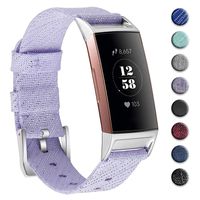hooroor Woven Fabric Breathable Replacement Bands Compatible for Fitbit Charge 3 and Charge 3 SE Fitness Activity Tracker, Soft Accessory Band Wristbands Strap Women Men (Bling Light Purple, Small)