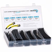 Shrinkflex - HSK3-BK-K - 3:1 General Purpose Heatshrink Tubing Kit - 110 pcs, 6" lengths, 6 sizes, Black