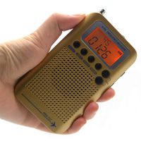 Airband Radio Receiver Portable Radio FM/MW/SW/AIR/CB/VHF Band Receiver Wide Frequency LCD Display with Alarm, Earphones, Extend Antenna(Gold)