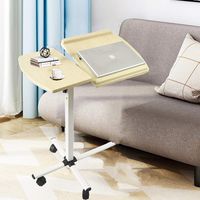 Rolling Adjustable Laptop Cart Laptop Computer Desk, Dual Surface Mobile Table with Wheels (White Maple)