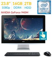 Acer Aspire AZ3 23.8 inches Touch FHD (1920x1080) All-in-One Desktop PC, 7th Gen Intel Quad Core i7-7700T 2.9Ghz, 16GB DDR4, 2TB HDD, DVD-RW, HDMI, Windows 10 (Renewed)