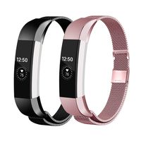 Fundro Replacement Bands Compatible with Alta HR and Alta, Stainless Steel Metal Bracelet Strap Replacement Wristband for Alta HR and Alta for Women Men, 2 (Large,Rose Pink/Black)