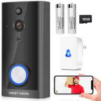 Wireless Video Doorbell with Chime, Wireless Doorbell Camera,Wirefree Battery Video Doorbell, Freewire Rechargeable Battery Doorbell 2-Way Audio 1080P by USKEYVISION (Gray)