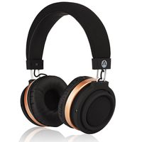Audiomate BT970 Compact Stereo HD Audio Bluetooth Wireless Over-Ear Headphones Built-in Microphone Hidden Remote Controls TruBass Enhancement - Gold/Black