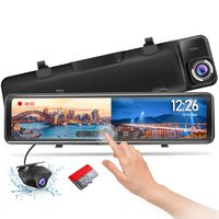 PORMIDO Mirror Dash Cam-Backup Camera 12"Large Full Touch Split Screen Front and Rear View Camera 1296P HD Waterproof Back up Car Camera 170° Wide Angle,Starlight Night Vision,Parking Monitor, SD Card