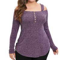 Kaitobe Womens Long Sleeve Off Shoulder Tops Plus Size Button Tunic T-Shirts Blouse Tops Sweatshirt Pullover Purple