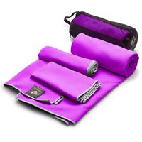 Set of 3 Microfiber Towels - Best For Gym Travel Camp Beach Backpacking Sports Outdoor Swim - Quick Dry Fast · Absorbent · Antimicrobial · Compact · Lightweight Men Women Gift Toiletry Bag (Purple)