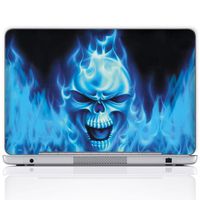 Meffort Inc 14 Inch Laptop Notebook Skin Sticker Cover Art Decal (Free Wrist pad) - Blue Flaming Skull