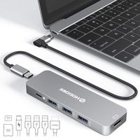 USB C Hub Adapter, HOGORE 7-in-1 Type C Hub with 12" Detachable Cable, USB C to 4K HDMI,60W PD,3USB3.0,SD/TF,Compatible with MacBook Pro 13/15(Thunderbolt 3),2018 Mac Air,HP Spectre,Dell XPS,iPad Pro