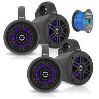 4" Waterproof Marine Wakeboard 300 Watt LED Tower Speakers - Black - 2 Pairs, Enrock Marine Grade Spool of 50 Foot 16-Gauge Tinned Speaker Wire
