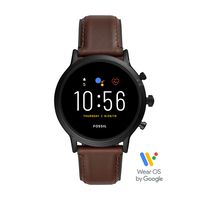 Fossil Gen 5 Carlyle HR Heart Rate Stainless Steel and Leather Touchscreen Smartwatch, Color: Black, Brown (Model: FTW4026)