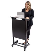 Stand Up Desk Store Mobile Adjustable Height Lectern Podium, Heavy Duty Steel Frame (Black Frame/Black Shelves)
