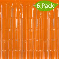 Deruicc 6 Pack Orange Foil Curtains 3ft x 8ft Tinsel Fringe Curtains Shimmer Curtain for Birthday Wedding Party Christmas Photo Booth Backdrop Decorations (Orange, 6)