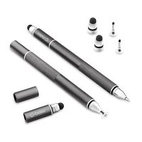 Cellet 3 in 1 Universal Stylus Pen (Precision Clear Disc Pen Capacitive Stylus Pen and Ball Point Pen) Incudes 2 Replacement Tips and 1 Ball Point Ink Pen Replacement- Grey