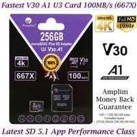 Amplim 256GB Micro SD Card Plus Adapter Pack Pro 256 GB MicroSD SDXC Card V30 U3 A1 C10 Extreme Speed 100MB/s UHS-I TF XC MicroSDXC Memory Card for Cell Phone, Nintendo, Galaxy, Fire, Gopro, DJI