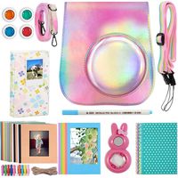 Katia Instant Camera Accessories Bundle Compatible for Fujifilm Mini 9 / Mini 8+ / Mini 8 Instant Film Camera. Includes Camera Case, Album, Frame, Stickers, Strap,etc (Laser Pink)