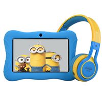 Contixo 7" Educational Learning Kids Tablet & Kid Safe 85dB Bluetooth Over The Ear Headphones Bundle (Light Blue)