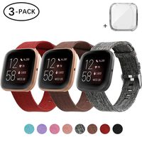 3 Pack Bands Compatible with Fitbit Versa/Fitbit Versa 2 / Fitbit Versa Lite for Women Men, Breathable Woven Fabric Strap, Adjustable Replacement Wristband (Large, Coffee/Red/Grey)