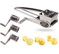 LOVKITCHEN Vegetable Cheese Grater with 3 Interchanging Rotary Ultra Sharp Cylinders Stainless Steel Drums & Slicer