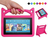 Amazon Kindle Fire 7 Kids Tablet Case,Mr.Spades【Corner Protection】Shockproof Light Weight Handle Kids Friendly Case for Kindle Fire 7 Tablet (9th/7th/5th Generation,2015/ 2017/2019 Release) - Pink