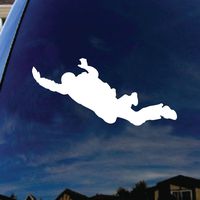 Skydiving Silhouette - Viny 5" wide (color: WHITE) - decal laptop tablet skateboard car windows stickers