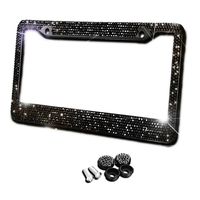 Zento Deals Black Sparkling Rhinestone Glitter Mixed Crystal Bling Stainless Steel License Plate Frame-All Weather-Proof Super Adhesive Black Rhinestone