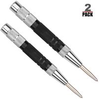Super Strong Automatic Center Punch - 5 inch Black Steel Spring Loaded Center Hole Punch with Adjustable Tension, Hand Tool for Metal or Wood with Zippered Hard Shell Carry Case - Pack of 2