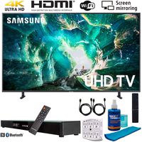 Samsung UN55RU8000 55" RU8000 LED Smart 4K UHD TV (2019) w/Soundbar Bundle Includes, Deco Gear Home Theater Surround Sound 31" Soundbar, Screen Cleaner, 2X HDMI Cable and 6-Outlet Surge Adapter