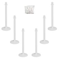 Mr. Chain Plastic Stanchion Kit with 50 Feet of 2-Inch Link Chain and C-Hooks, White, Pack of 6 (71101-6)