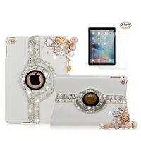 STENES iPad Mini 3/2/1 Case - STYLISH - 3D Handmade Crystal Heart Pendant Flowers Floral 360 Degree Rotating Stand Case With Smart Cover Auto Sleep/Wake For iPad Mini 1 / Mini 2 / Mini 3 - Gold