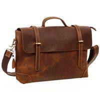 15" Buffalo Leather Vintage Rustic Leather Messenger Laptop Briefcase Satchel Bag for Men and Women