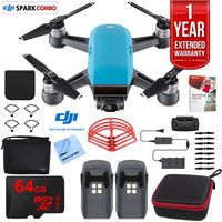 DJI Spark Fly More Drone Combo (Sky Blue) with Custom Hard Case, 64GB High Speed Card, Corel PaintShop Pro X9, High Visibility Pro Guards, Cleaning Cloth, and One Year Warranty Extension